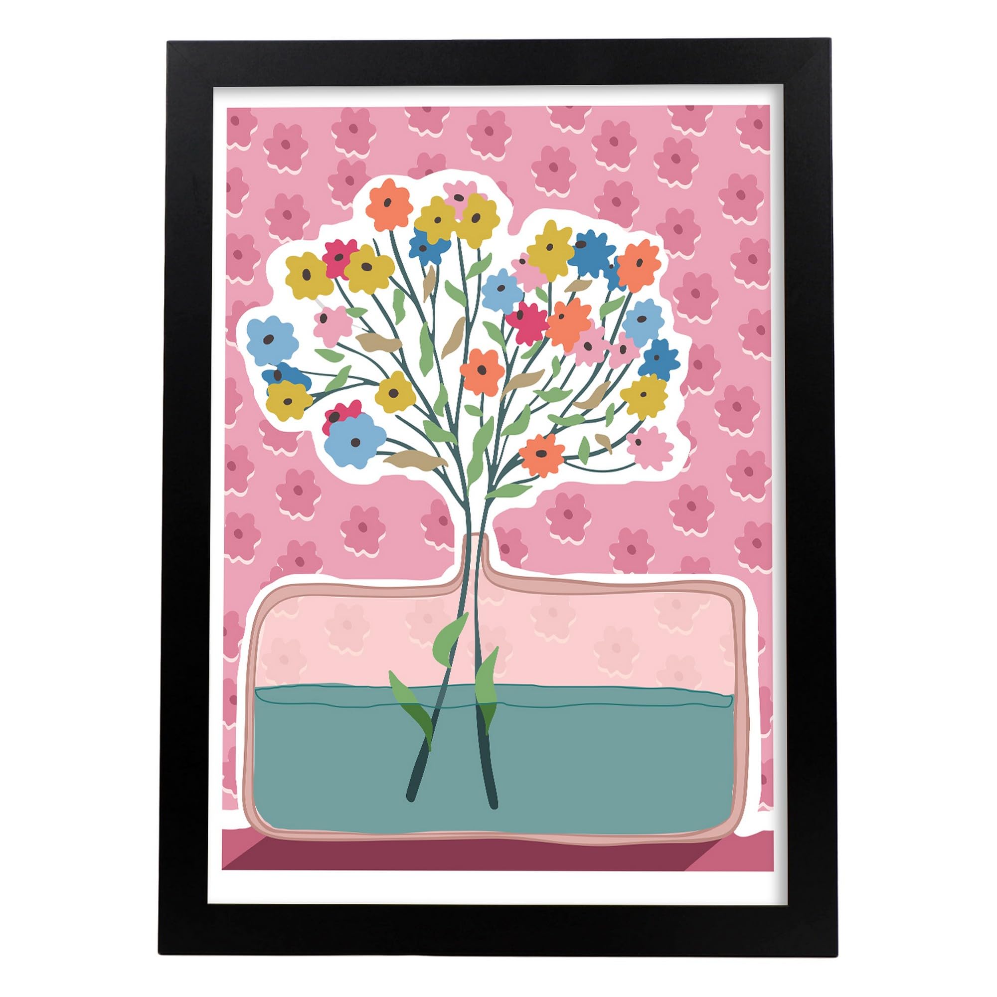 Lámina poster de jarrón de flores transparente cuadros decorativos para tu hogar estampados estético para el diseño de dormitorio a3 con marco negro