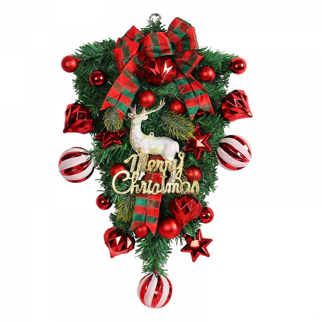 Corona navideña de 48cm, decoraciones navideñas, guirnalda navideña Artificial, adorno de corona de alce de pared navideña