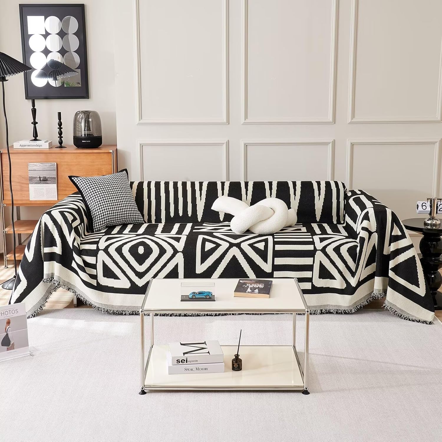180x230cm Plaid Canape Grande Taille Boheme Noir Jeté de Canapé 1 2 3 4 ...