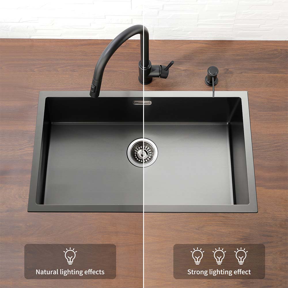 Lonheo Max Évier Cuisine1 Bac 74*44*20CM Évier Montage à Encastrer,à Fleur ou Sous-Plan Inoxydable 304 Évier avec Système Drainage, Noir,EU Modèle - 3