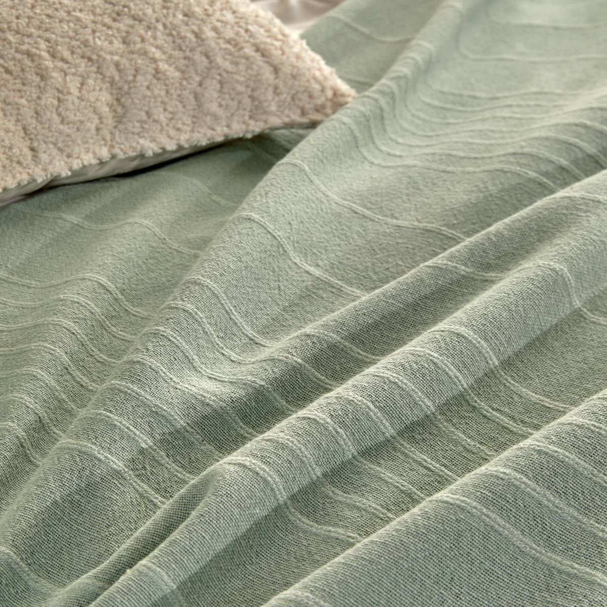 Jeté de lit Anjali 220x160 vert céladon en coton - Atmosphera Créateur d'intérieur - 7