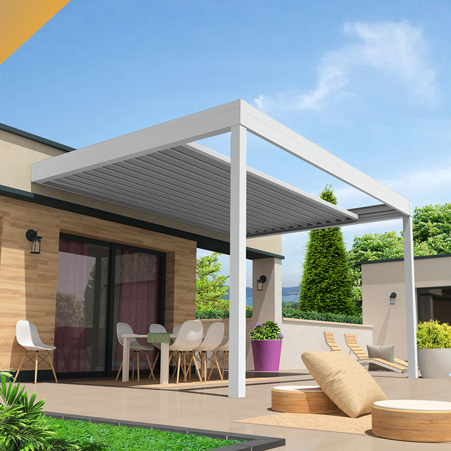 Pergola retrattile HYLIA 5,00x5,213 m Motorizzata a telecomando (Bianco RAL 9010)