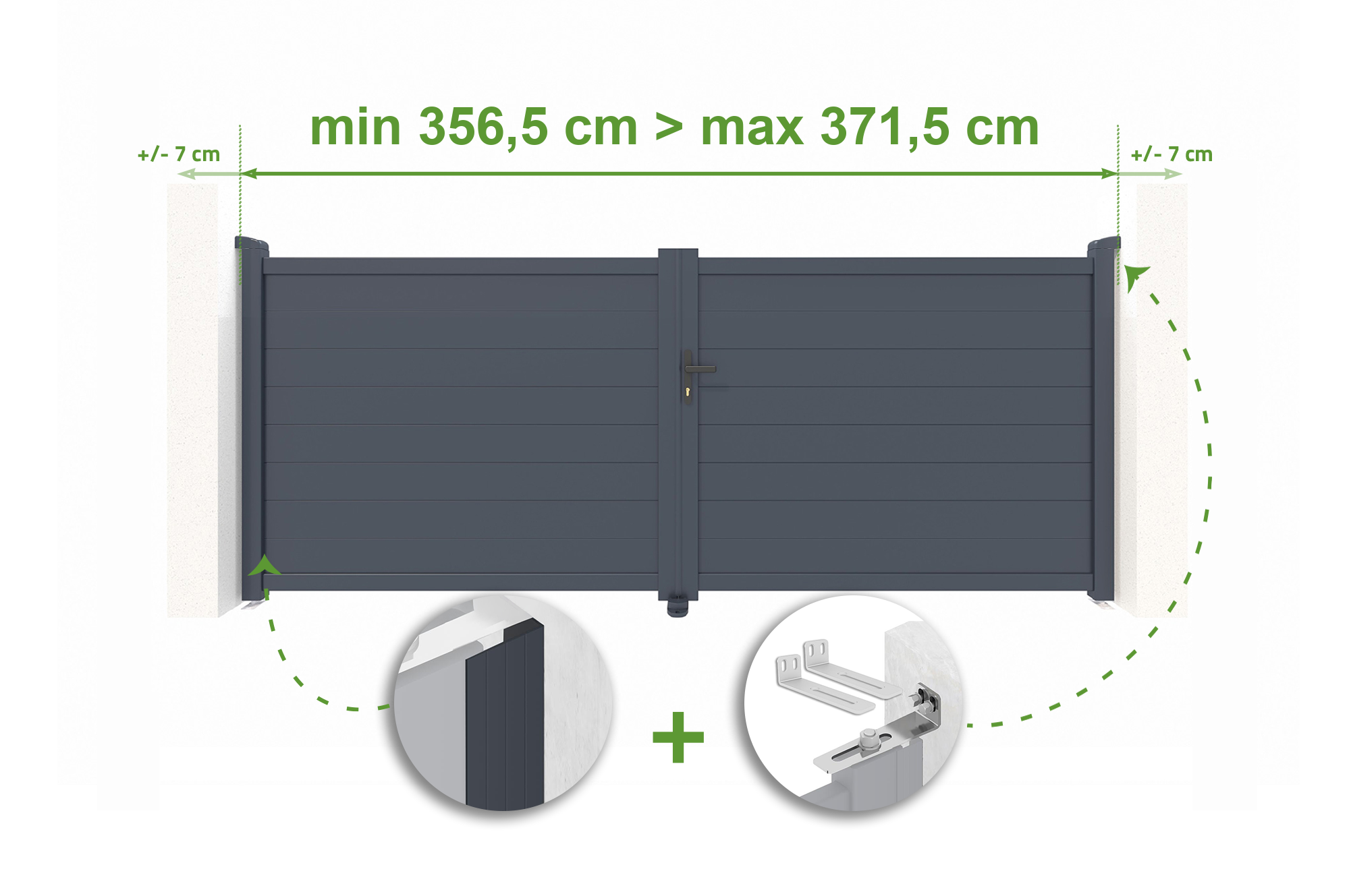 Brama skrzydłowa regulowana szerokość 3,5m EIGER H.140cm szare aluminium