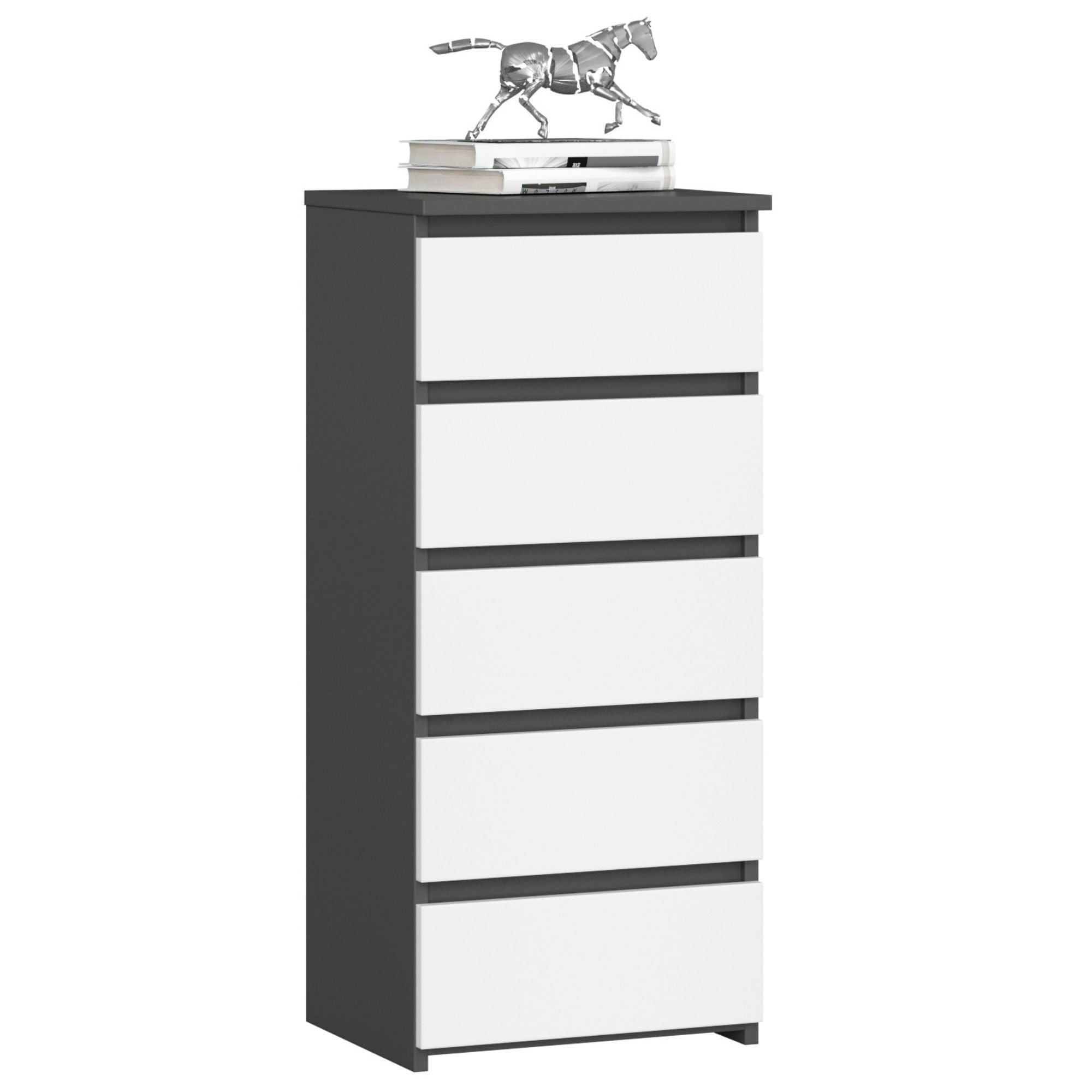 Komoda AKORD CL5 Grafit Szary 40 cm 5 szuflad kolor Biały mat 40x35x92 cm