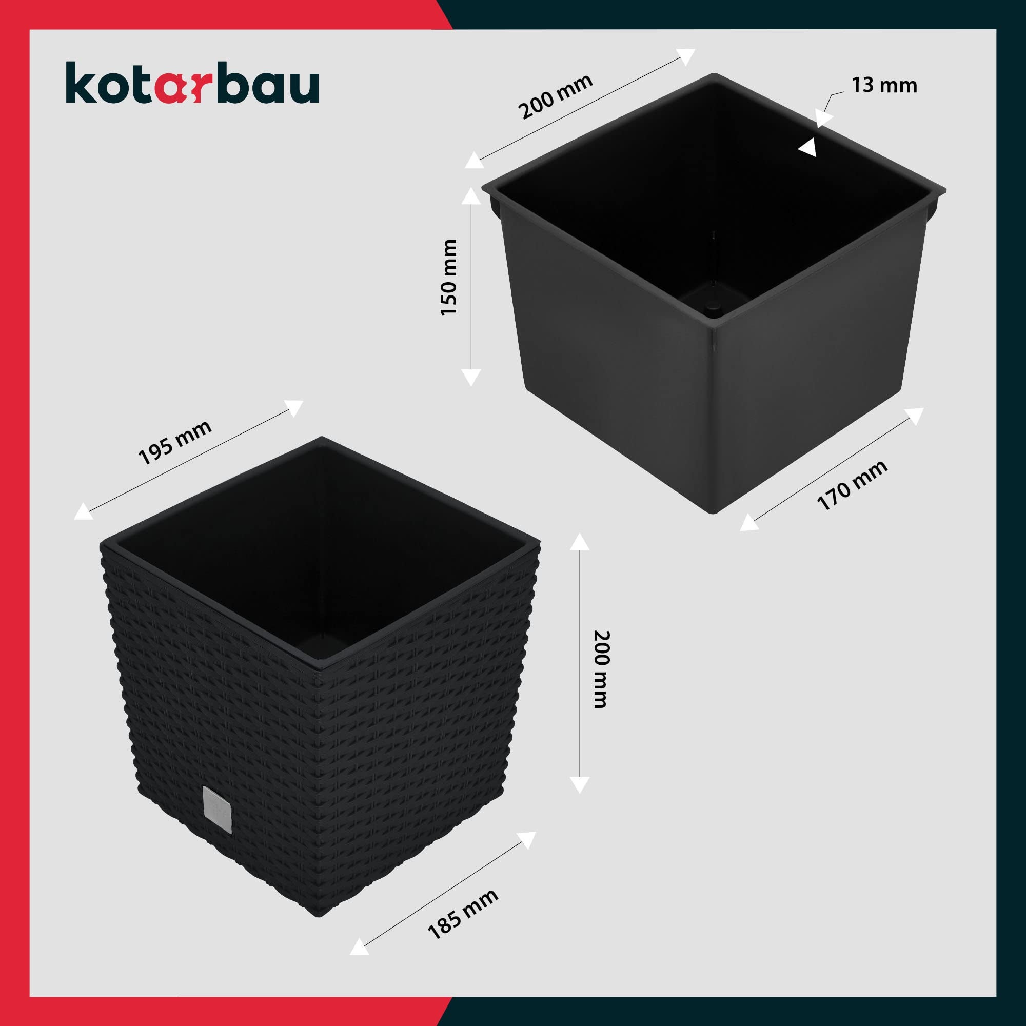 2x donica doniczka 6,8 l ogrodowa balkonowa taras kwiaty rattan wkład ogród - KOTARBAU - 2