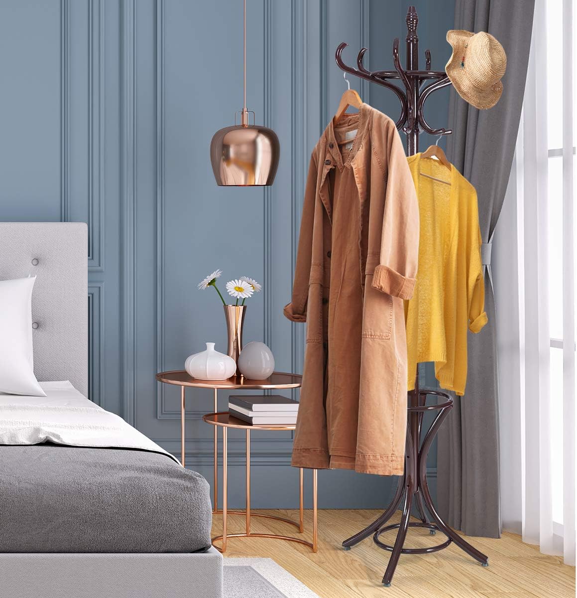 Attaccapanni Da Terra In Legno Con 12 Ganci - Portaombrelli Marrone Rosso 184 Cm - Foto 2