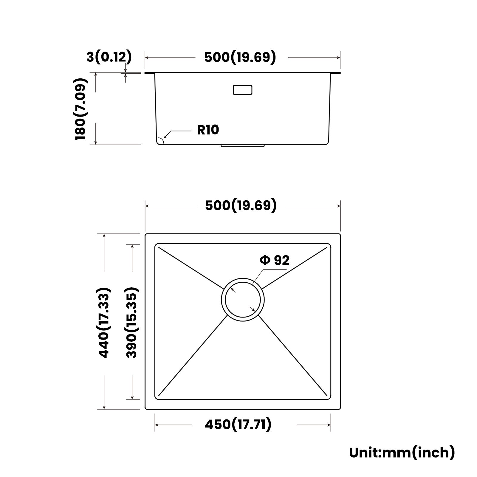 Cecipa max Évier Encastré 50*44CM Évier de Cuisine 1 Bac Évier de Cuisine En Acier Inoxydable 304 Brossé,EU Modèle - 5