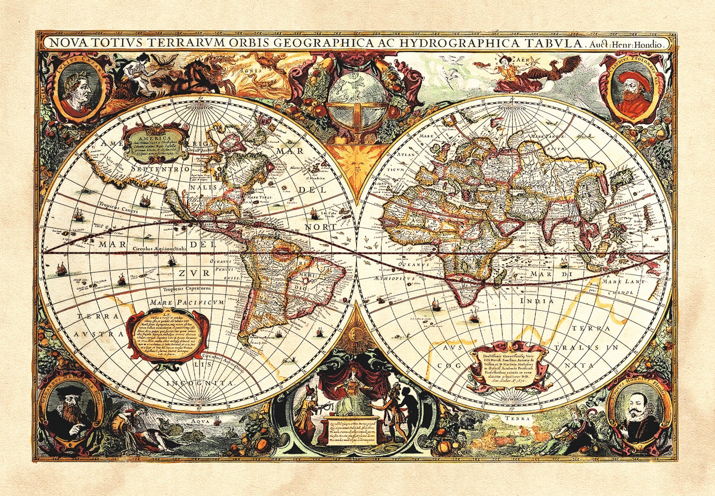 Naklejka na ścianę vintage mapa świata beżowym,żółtymIpomarańczowym - 65 x 42.5 cm - SANDERS &amp; SANDERS