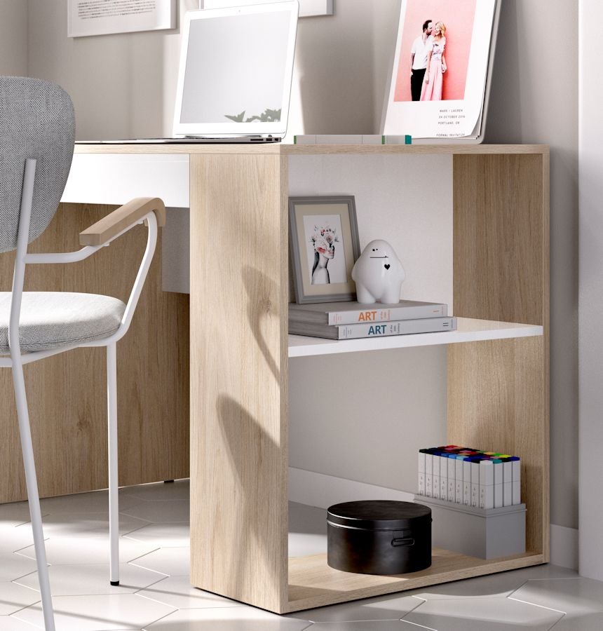 Bureau avec rangements INES - Coloris : Chêne et Blanc - 3