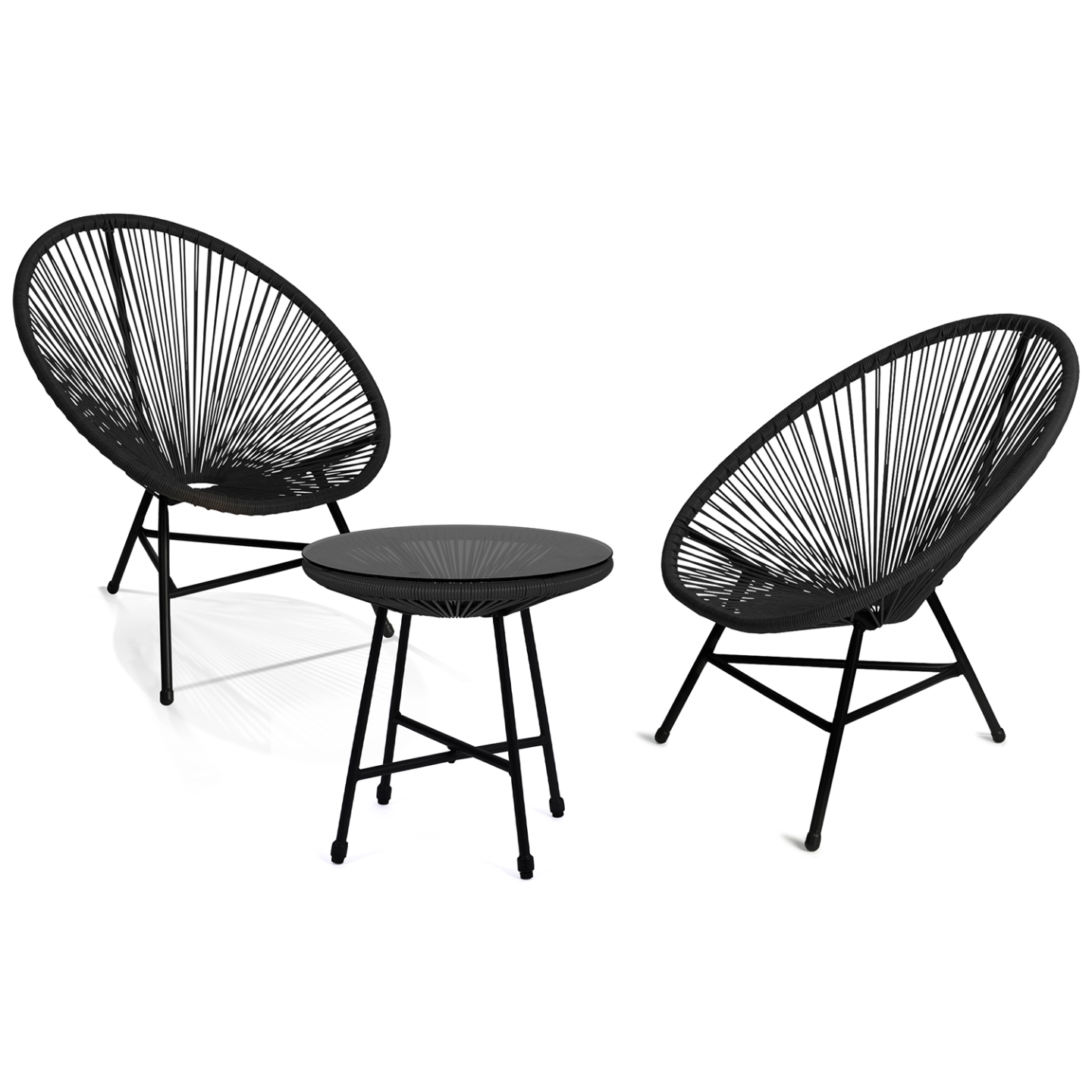 Salon de jardin IZMIR table et 2 fauteuils oeuf cordage noir - 2
