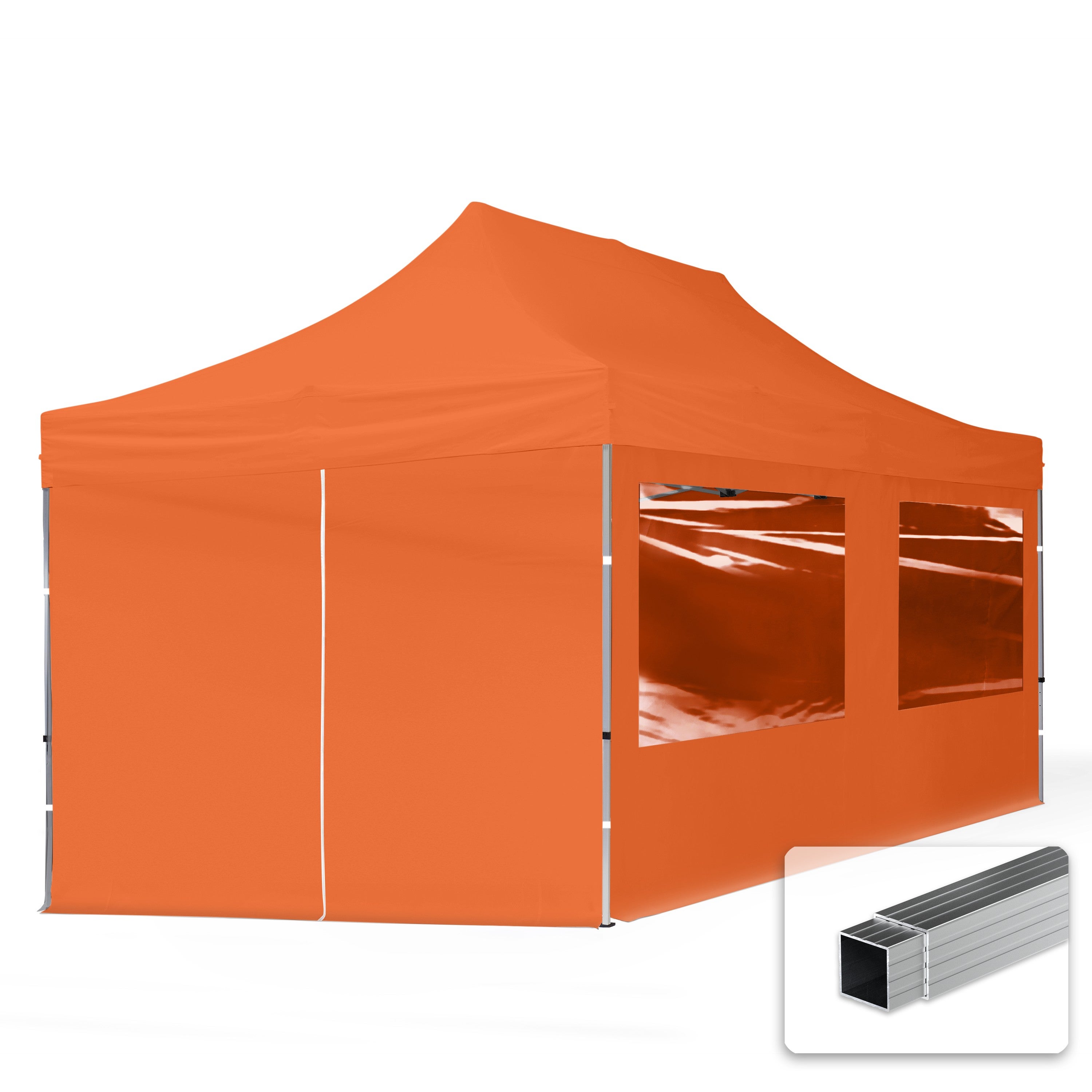 3x6 m Namiot Ekspresowy, ECONOMY Alu 32mm, ze ścianami bocznymi, okna panoramiczne, pomarańczowy