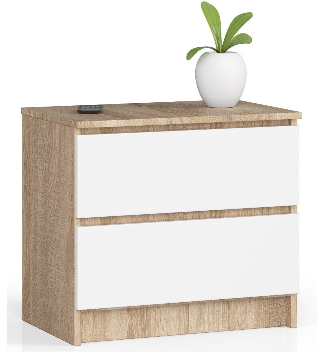 Szafka nocna AKORD K60 Dąb Sonoma 60 cm 2 szuflady kolor Biały mat 60x40x55 cm