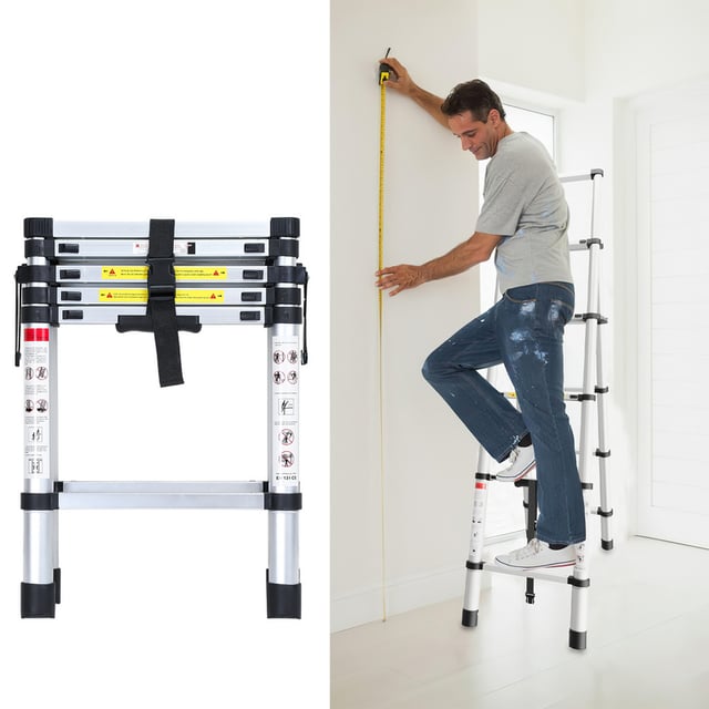 Scala telescopica fino a 150 kg Stabile scaletta multifunzione in alluminio 1,4m+1,7m