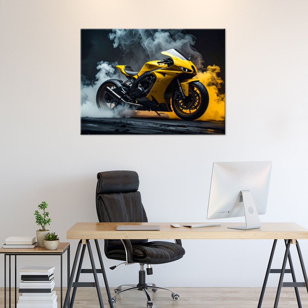 Obraz do pokoju nastolatka biura salonu, Żółty Motocykl Motor Ścigacz 60x40 - 2