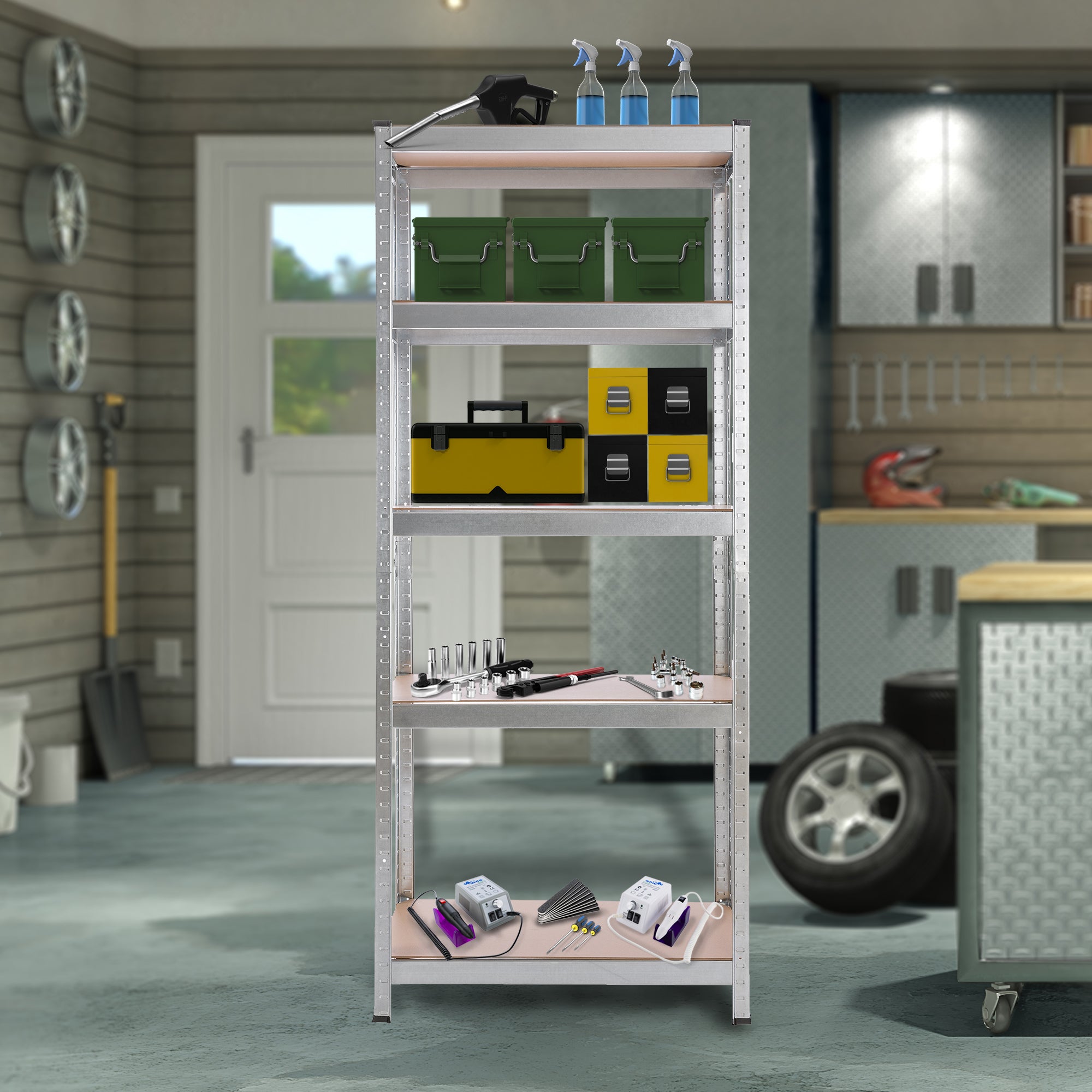 AREBOS Étagère Charge Lourde Rangement | 350 kg Capacité Totale | 75 x 30 x 180 cm | Métal galvanisé et Panneau de Fibre de Bois MDF - 8