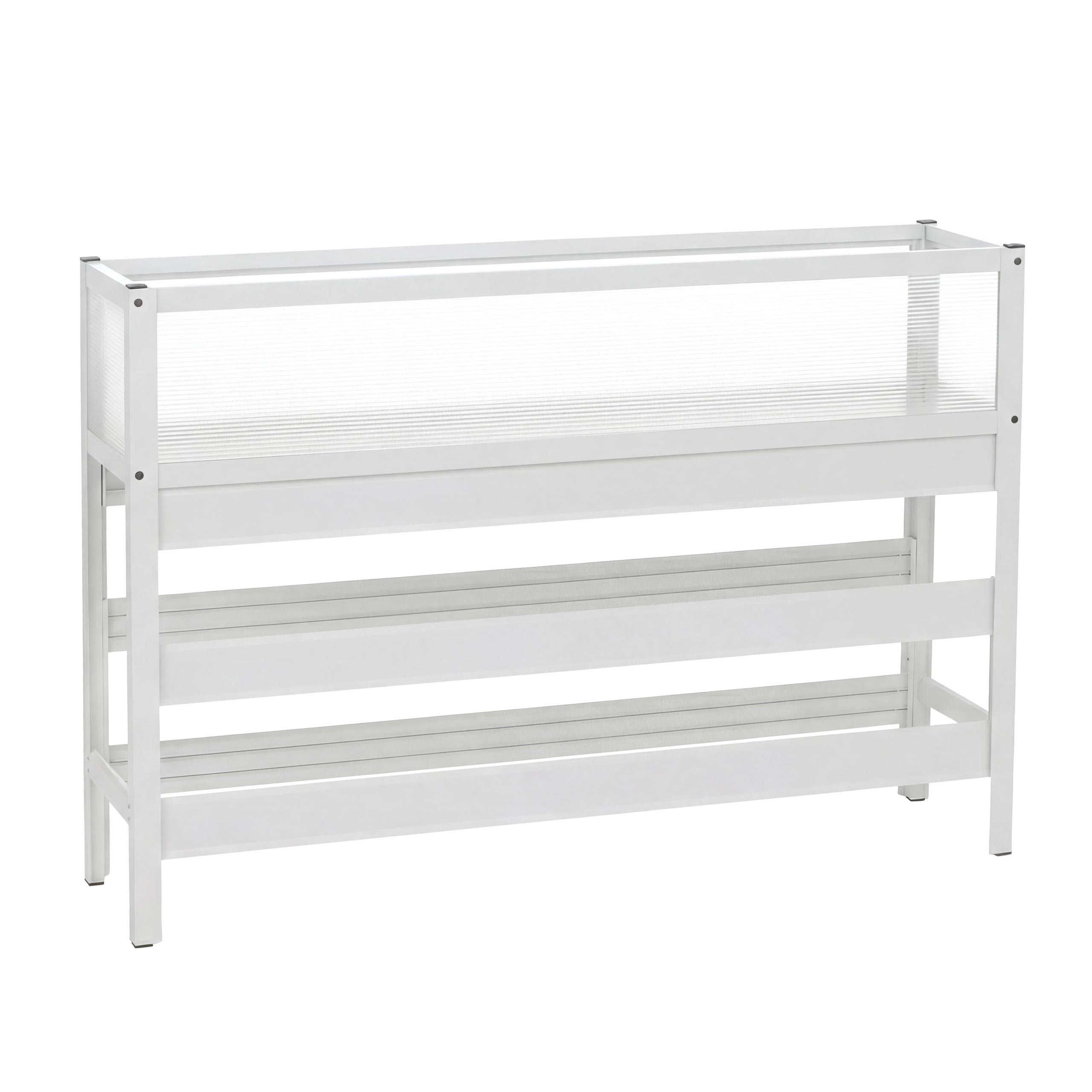 Podwyższona grządka HWC-P96, grządka warzywna/kwiatowa, donica, pojemnik na rośliny, aluminium przezroczyste, 82 x 120 x 30 cm ~ biały