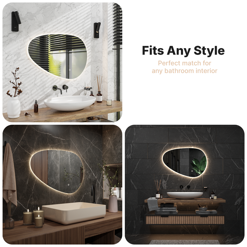 Mirlux Miroir de salle de bain avec éclairage LED - Miroir mural asymétrique - Anti-condensation - Miroir mural 90 x 60 cm - 9