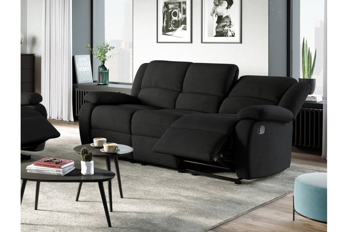 Loungitude - RELAXXO - Canapé Relaxation 3 places Microfibre LEO - Noir - 2