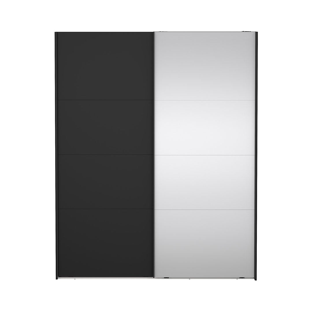 Catania szafa 221x179x65cm, 1 drzwi przesuwne, 1 drzwi przesuwne z lustrem matowy czarny.
