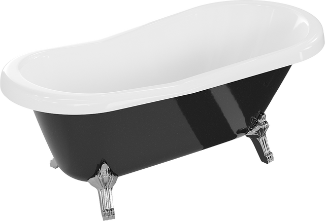 Mexen Retro wanna wolnostojąca 150 x 73 cm, biała/czarna, nogi chrom - 53251507375-00