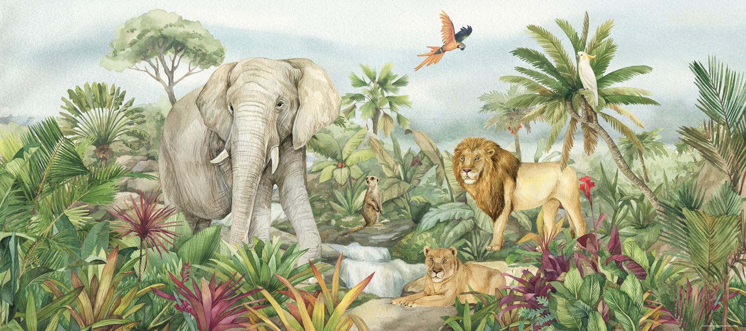 Póster decorativo animales de la selva verde - 0.75 x 1.7 m - sanders & sanders