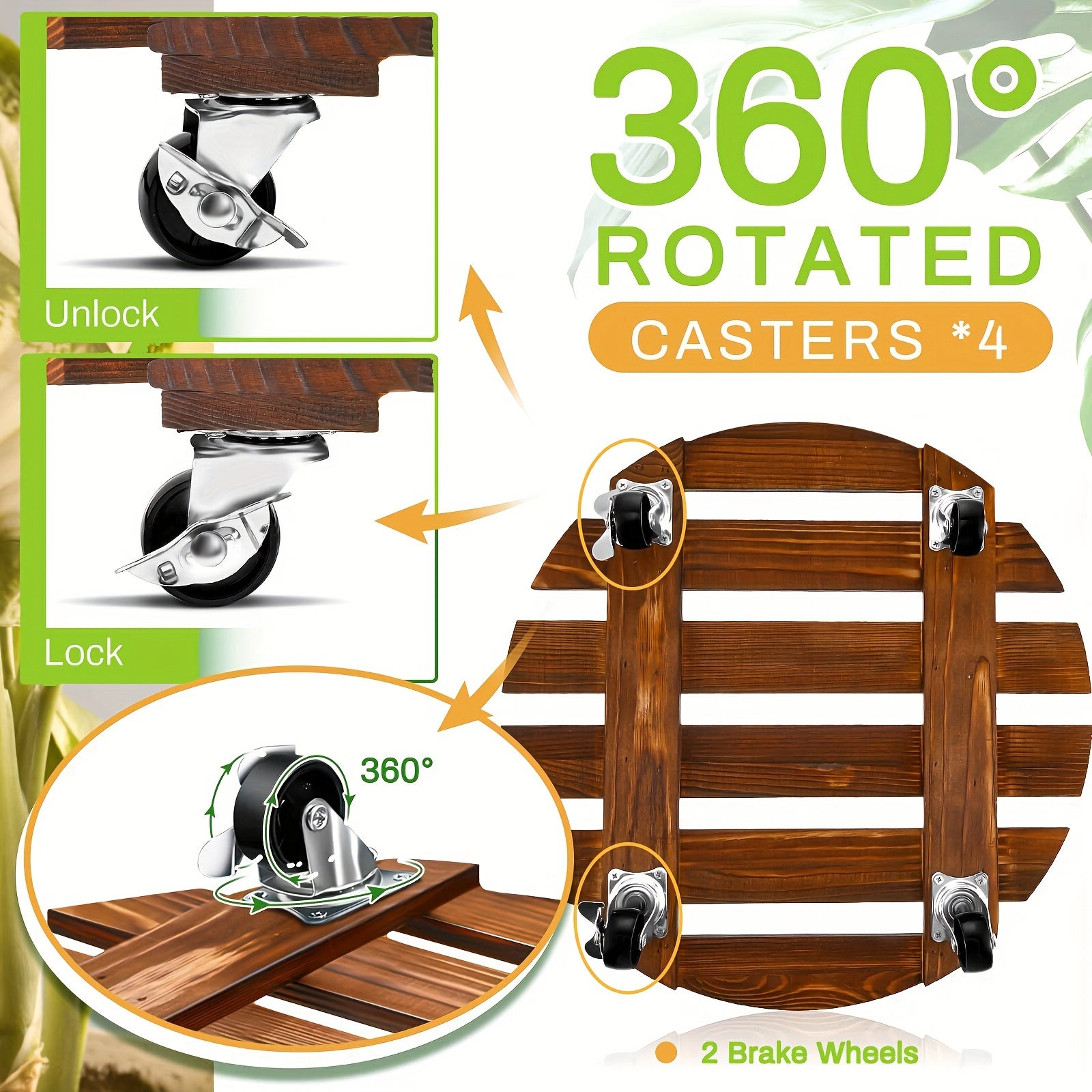 1 paquet de support pour plantes robuste de 13.8 pouces avec roulettes verrouillables-chariot roulant pour plantes avec roues 25*25*6.5cm - 2