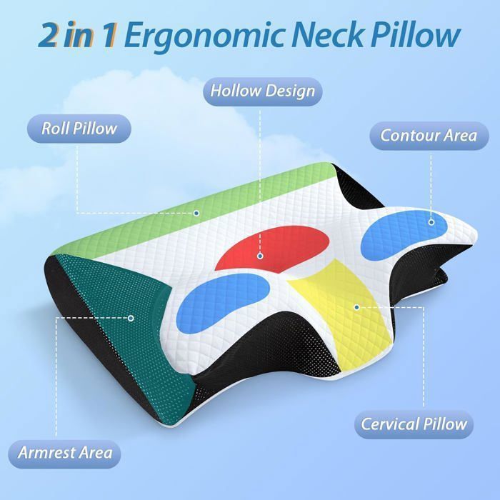 Oreillers à Mémoire de Forme, Ergonomique Cervical, pour Dormir sur Le Côté et sur Le Dos, 60x40x12/14cm, Noir - 2