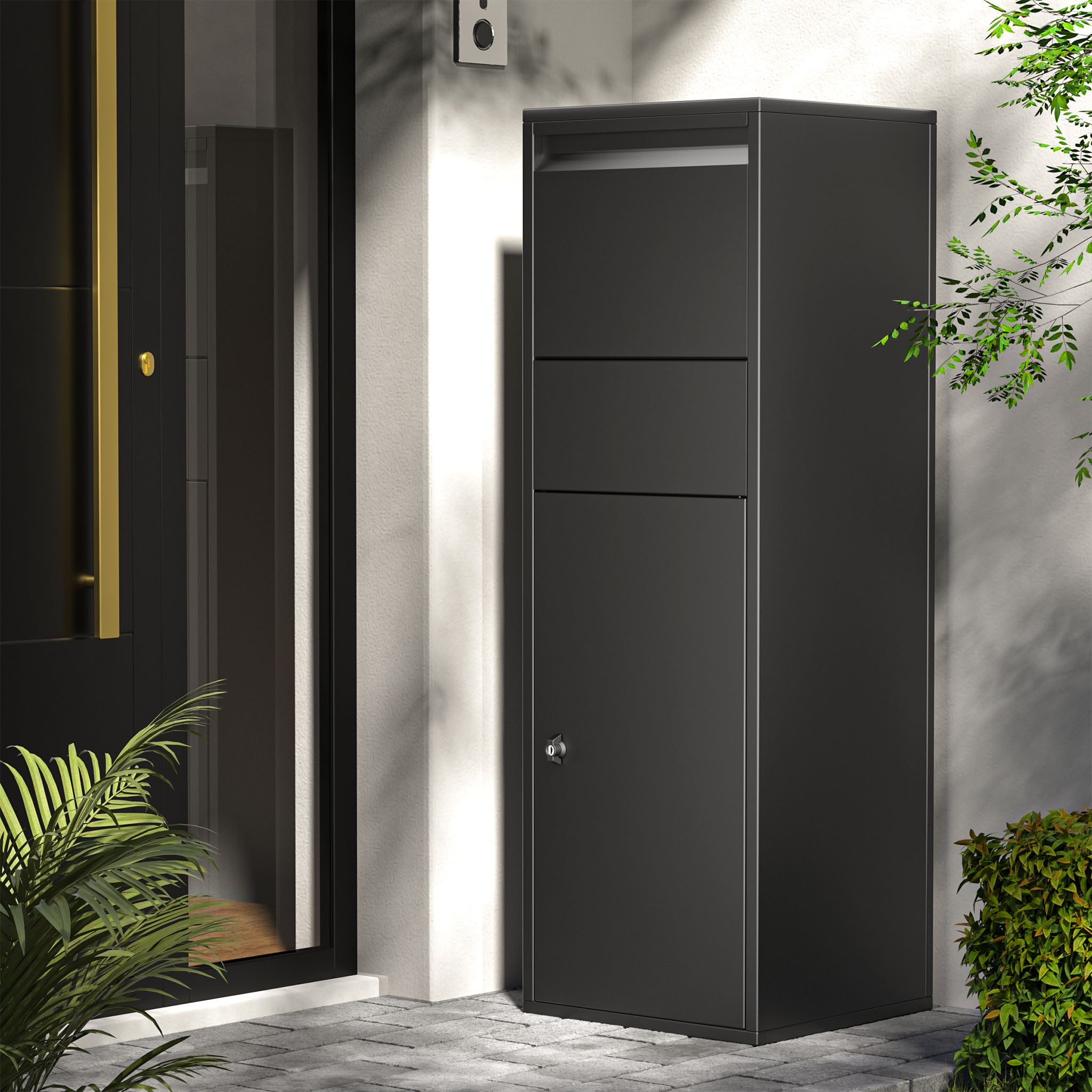 Boîte à colis verrouillable noire 460 x 450 x 1400 mm, Boîte aux lettres sur pied, pour colis Taille S et L, Usage domestique Wiltec - 2