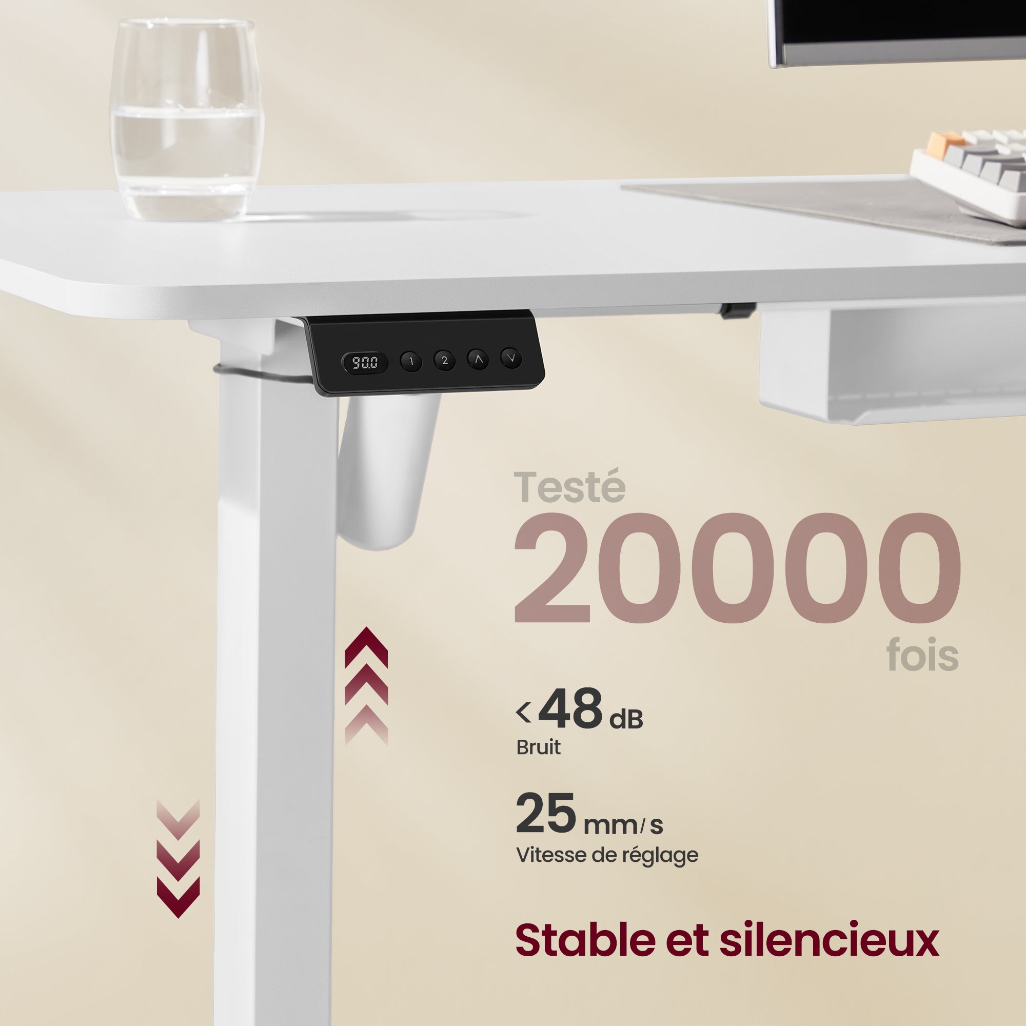 Bureau Électrique Réglable en Hauteur, Table d’Angle en L, 140x160cm, avec Multiprise, Fonction Mémoire 2 Hauteurs, pour Télétravail, Blanc Nuage,Mat - 4