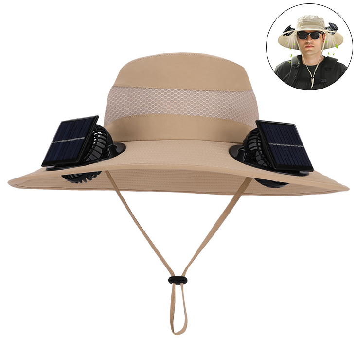 Kapelusz z wentylatorem słonecznym kapelusz przeciwsłoneczny szerokim rondem wentylatorami słonecznymi ładowany przez USB odpinany kapelusz wędkarski