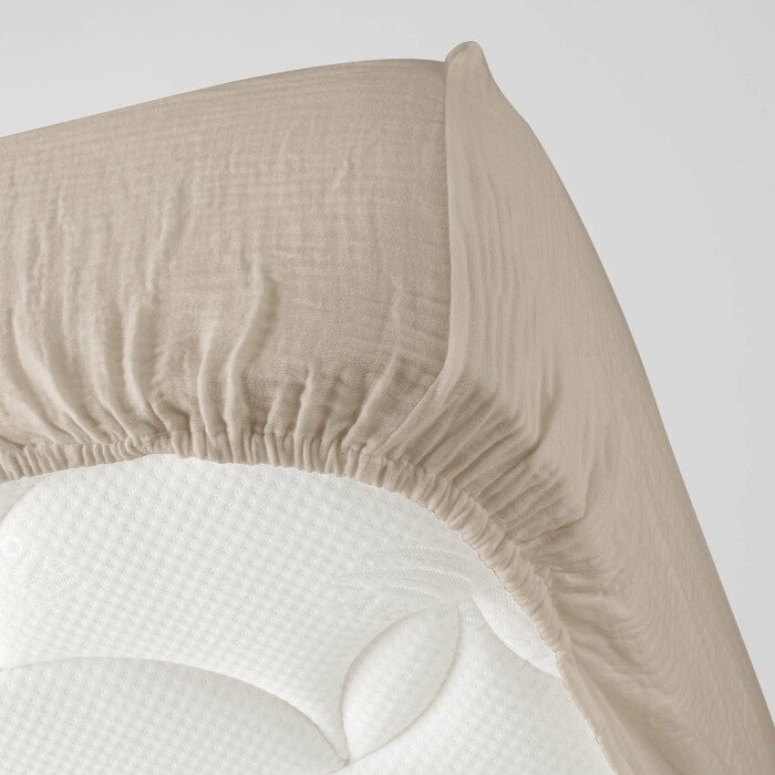 Drap housse 2 personnes 160 x 200 cm double gaze coton 57 fils Angelia Sable - 3