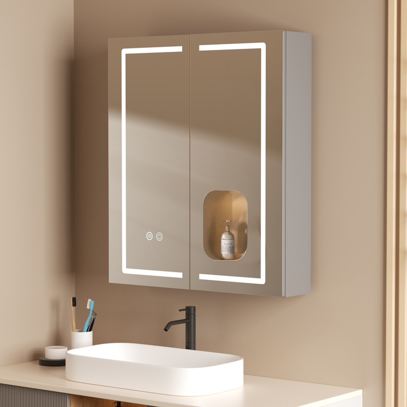 Aquawise armario de baño con espejo led 60x70cm antivaho 3 colores regulable totalmente montado robusto estilo contemporáneo estantes interiores