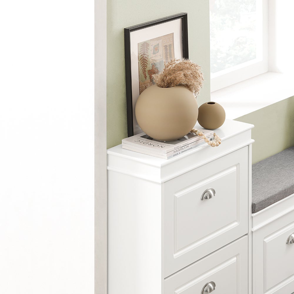SoBuy Meuble de Rangement à Chaussures Armoire à Chaussures 2 abattants Meuble d'entrée Coffre Rangement Blanc, FSR78-W - 4