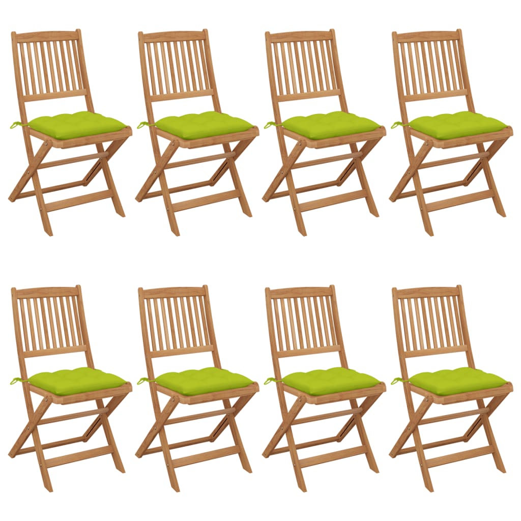 Chaises de jardin pliantes 8 pcs et coussins en bois d'acacia massif - COMFORTXL - 2