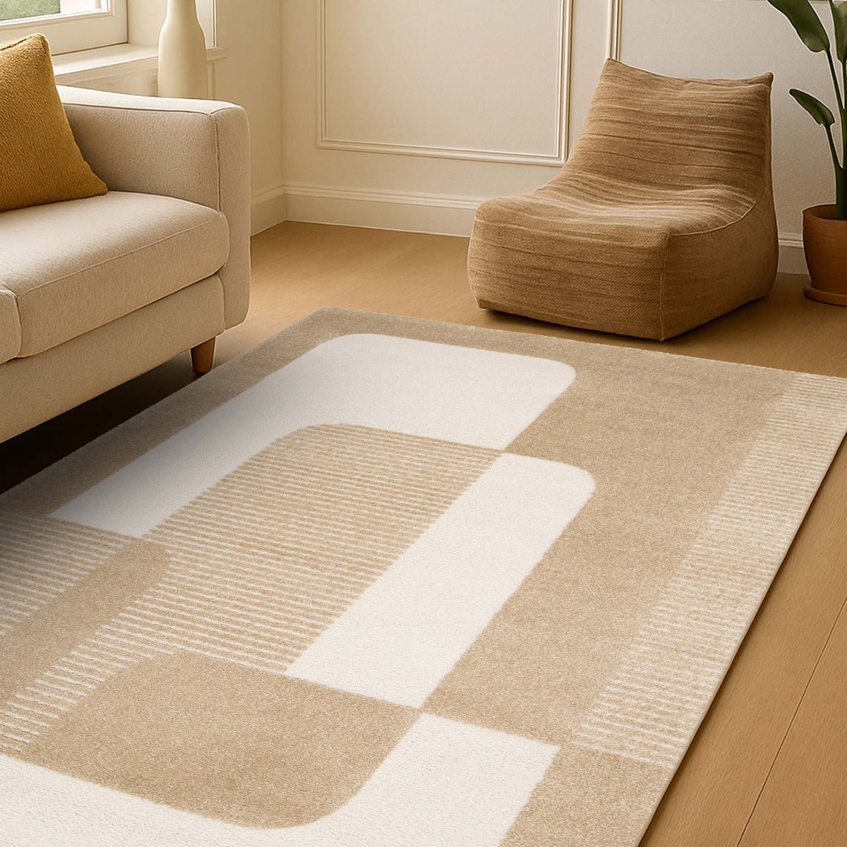 Tappeto morbido a rilievo moderno grafico beige 160x230 - 8