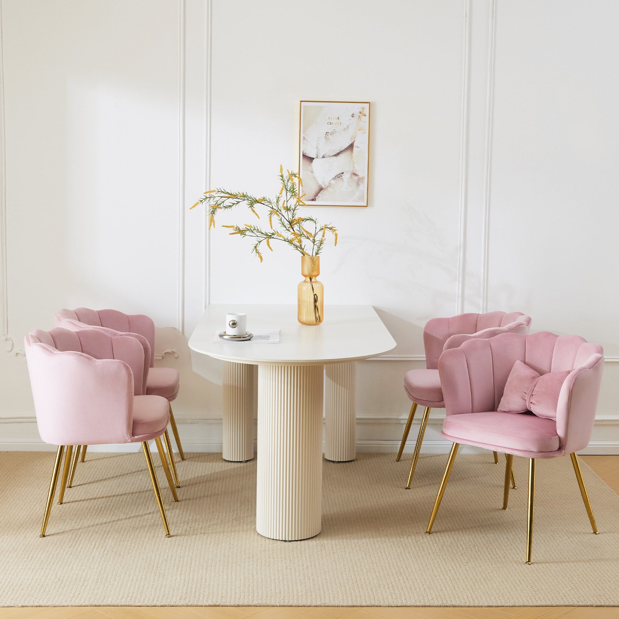 Lot De 2 Chaises De Salle à Manger En Velours Rose Pieds Dorés - Design Moderne, Neuf