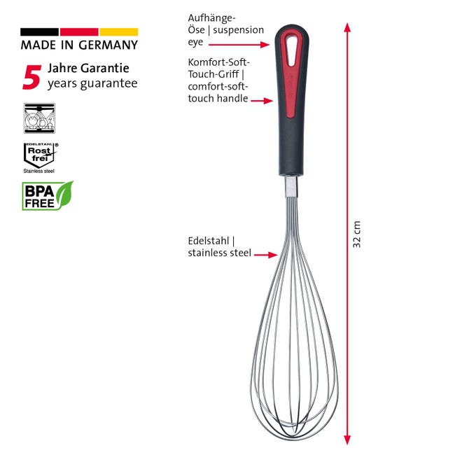 Westmark Frusta Gallant Maxi, Fili Elastici Indeformabili, 32 Cm, Acciaio Inox E Plastica, Manico Morbido, Lavabile In Lavastoviglie, Made In Germany