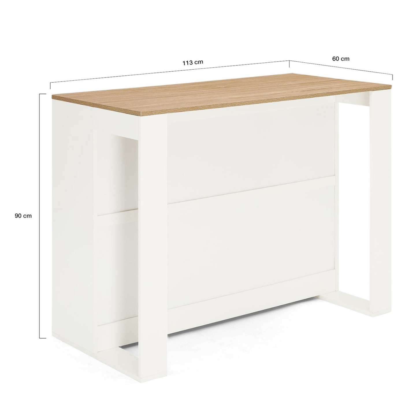 Table de bar îlot JUNO bois blanc et plateau façon hêtre - 5