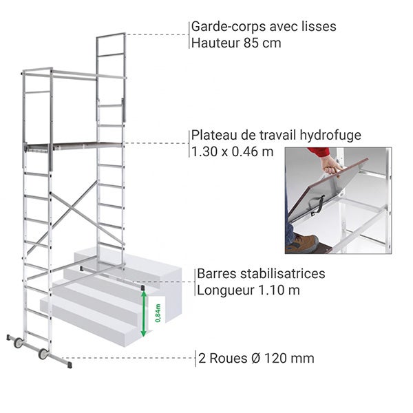 Echafaudage domestique: Hauteur de travail max 4.5m + Lampe frontale - 9475-901-LAMPE - 5