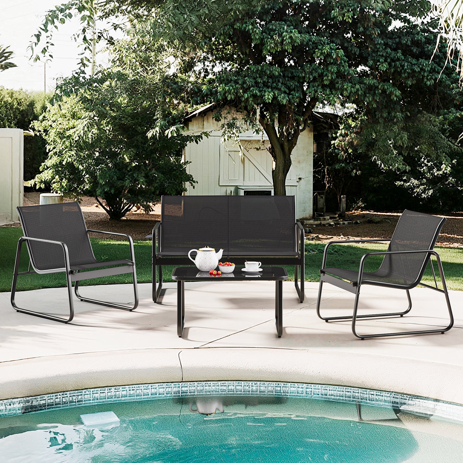 Salon de jardin encastrable en fer Noir 4 personnes - 8