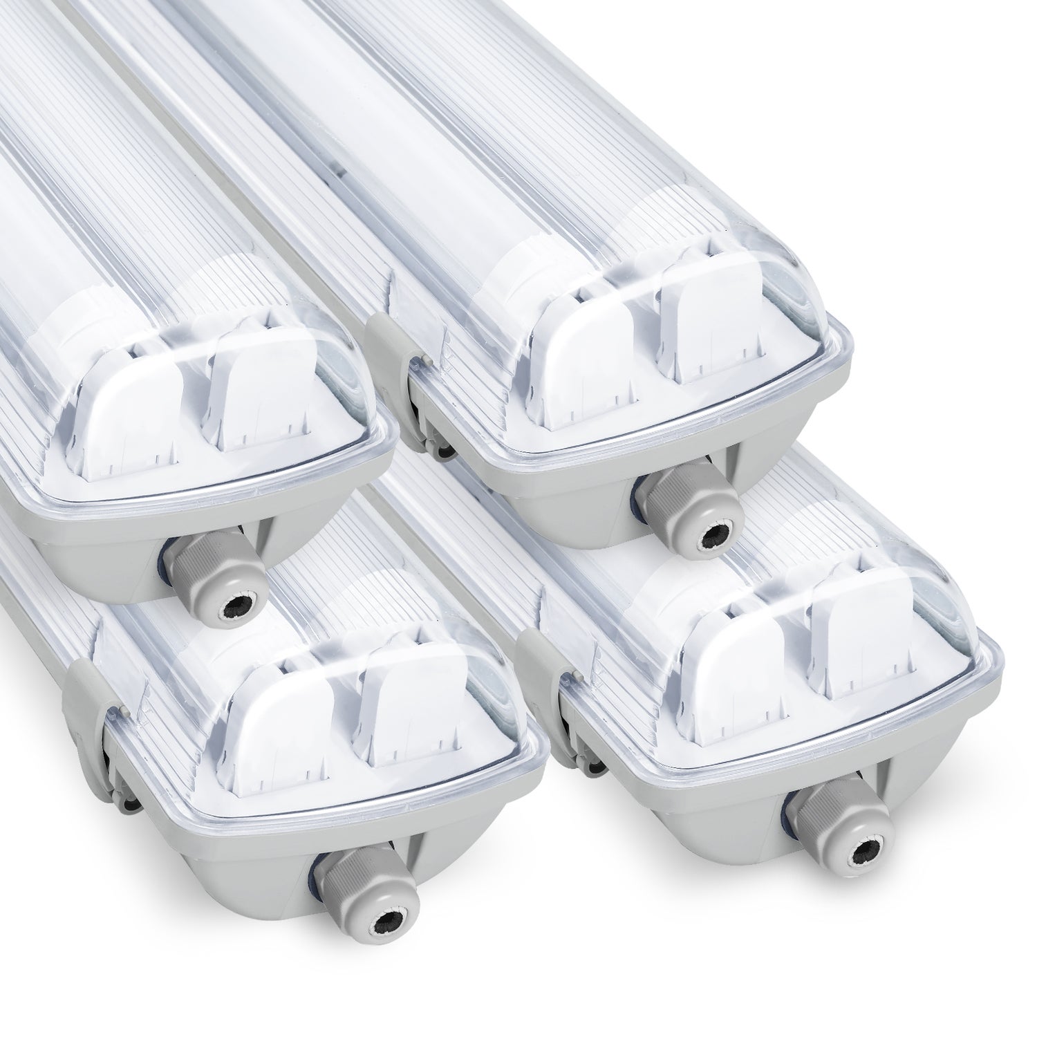 Zestaw 4 lamp LED do pomieszczeń mokrych, oświetlenie garażu, białe, 120 cm, 2 świetlówki T8, 18 W, neutralna biel 4500 K, IP65