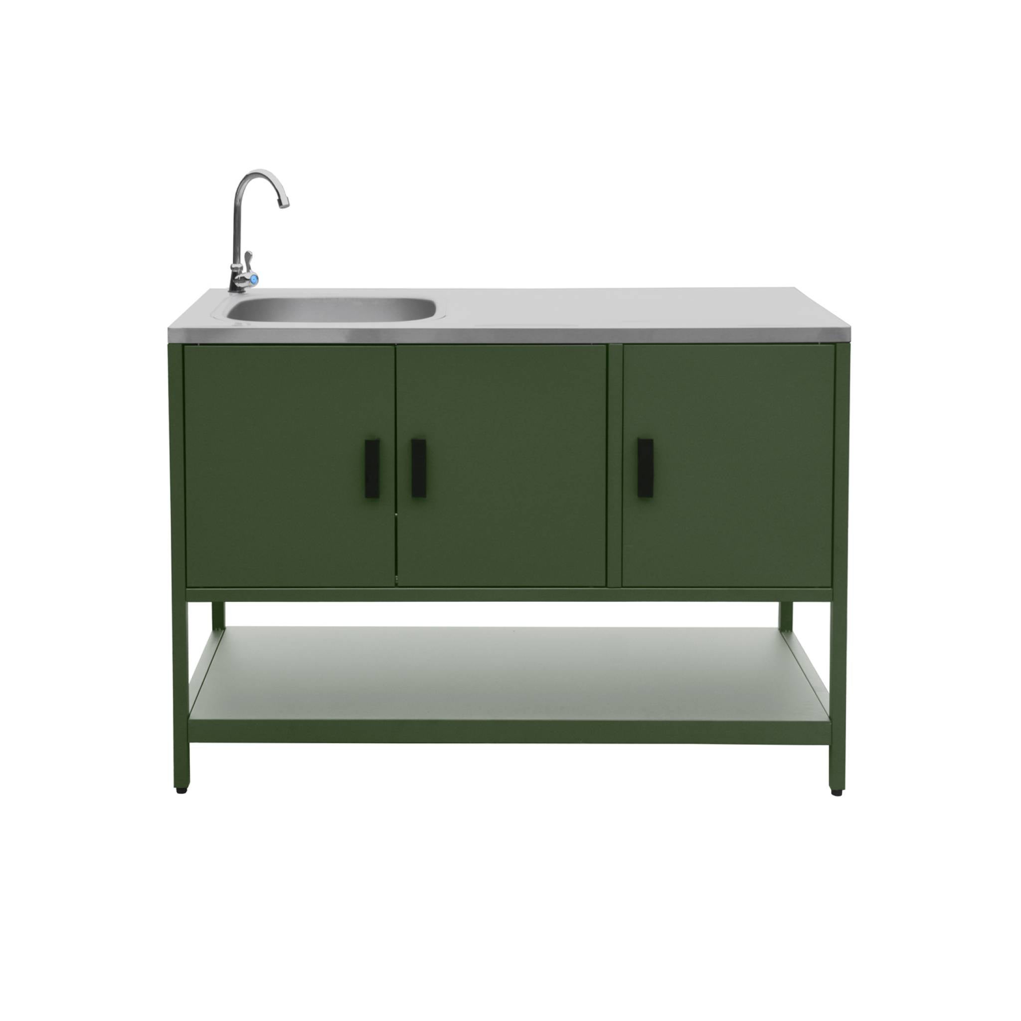 Cozinha exterior 3 módulos com churrasqueira a gás 3 queimadores em pés, Naxos, Verde, 100x51x87.5 cm - 6