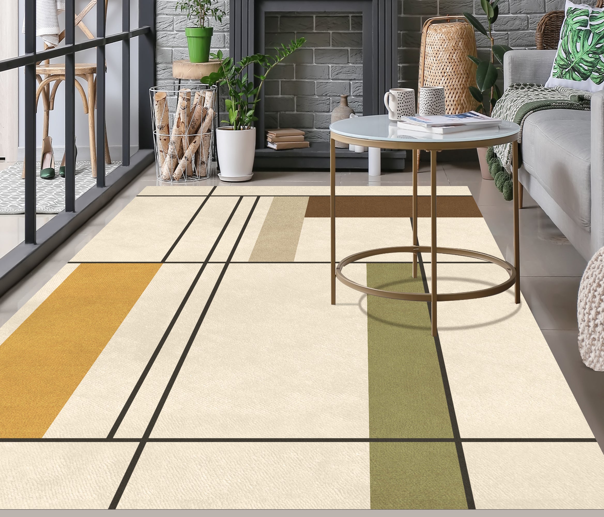 Tapis antidérapant en vinyle Arcadia 200x300 cm - PVC imprimé, lavable, ignifuge, pour le salon et la cuisine, style moderne - 4