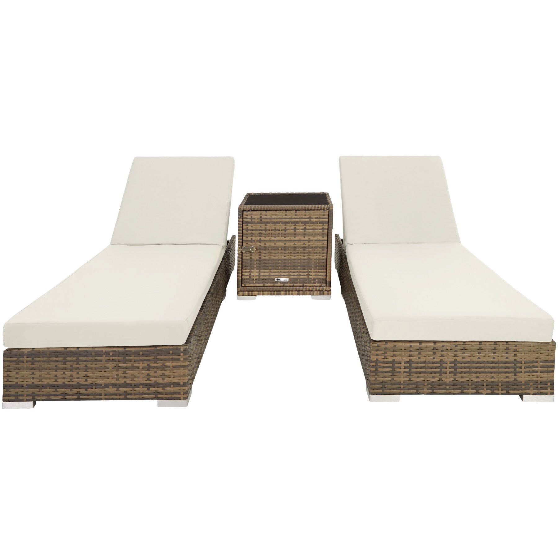 Set di 2 lettini prendisole in rattan resina e alluminio con copertura protettiva tavolo colore naturale TECTAKE - 3