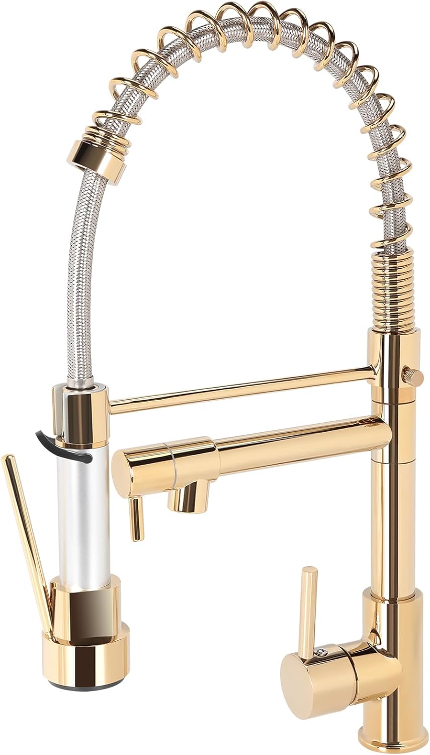 Bateria kuchenna z wyciąganą wylewką, bateria zlewozmywakowa, 2 funkcje, wylewka obrotowa 360°, złota