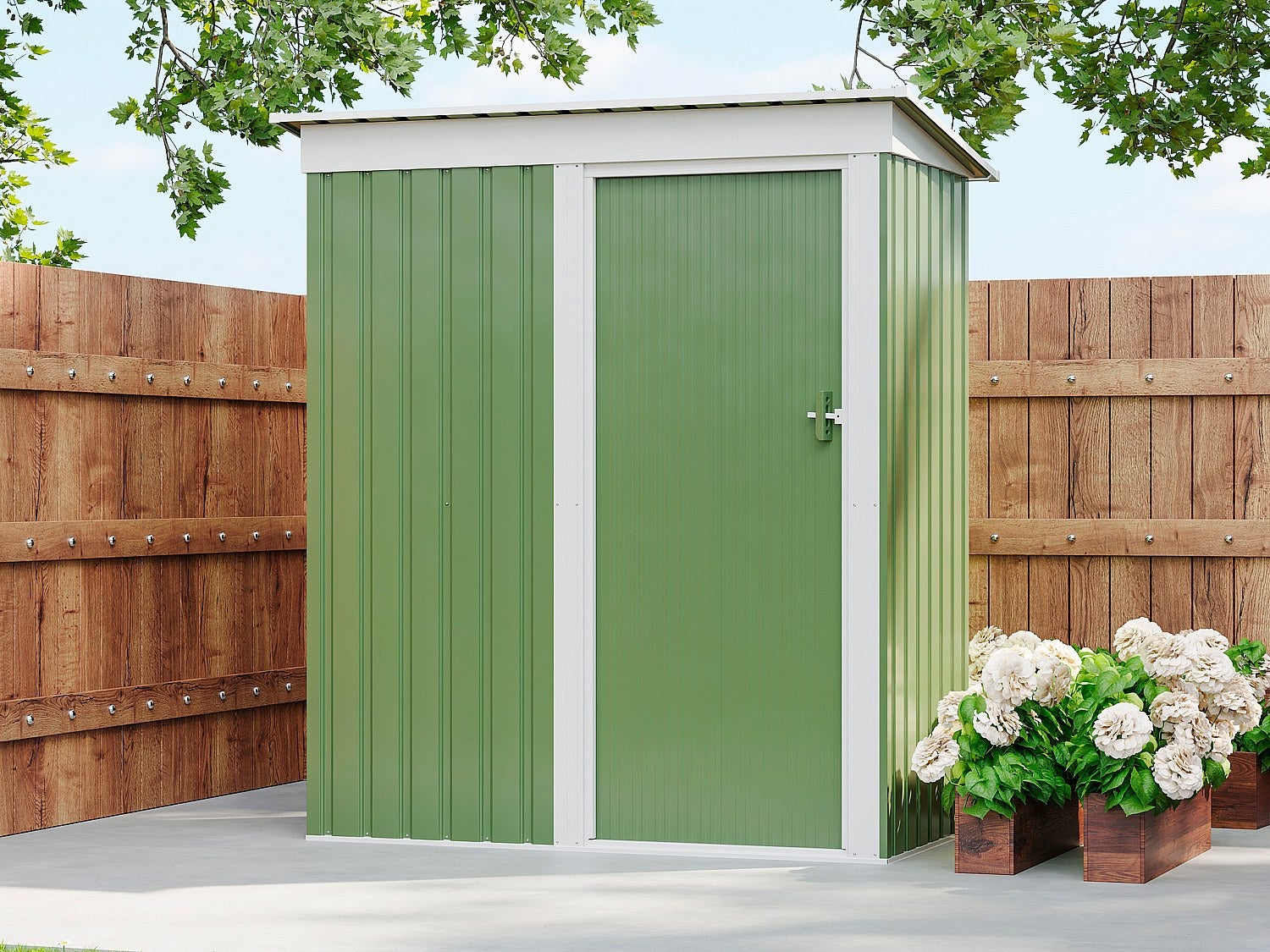 Domek ogrodowy metalowy z blachy ocynkowanej w kolorze szałwiowym - 1,39 m² - BIRON