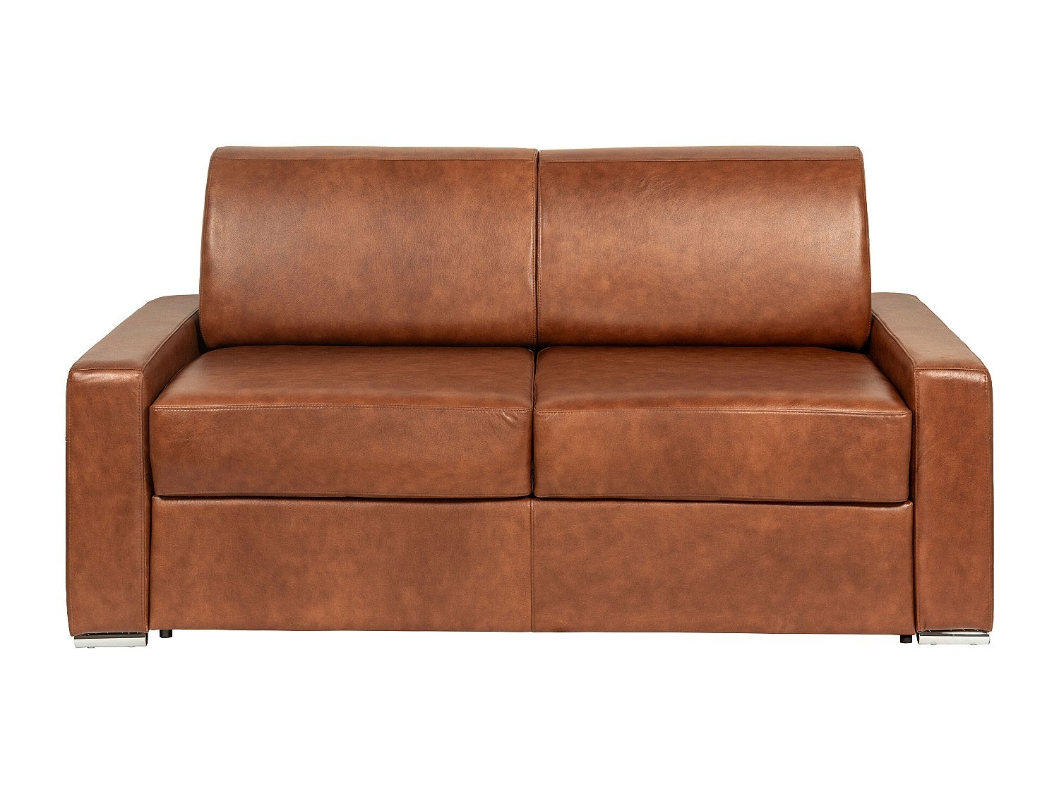 Kanapa rozkładana 3-osobowa w skórze bawolej w stylu vintage kolor karmelowy - Powierzchnia spania 140 cm - Materac 22 cm z pamięcią kształtu CALITO