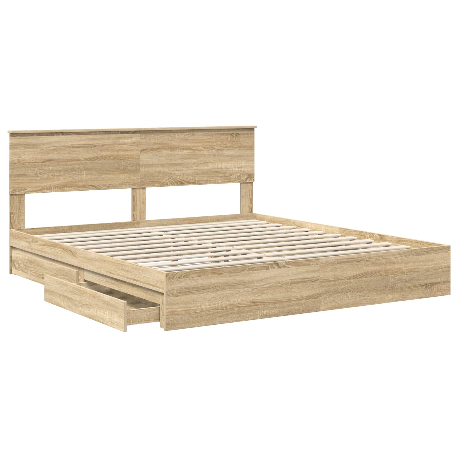 Lit avec rangement, panneau de bois, chêne, pour la chambre, 180 × 200 cm - 5