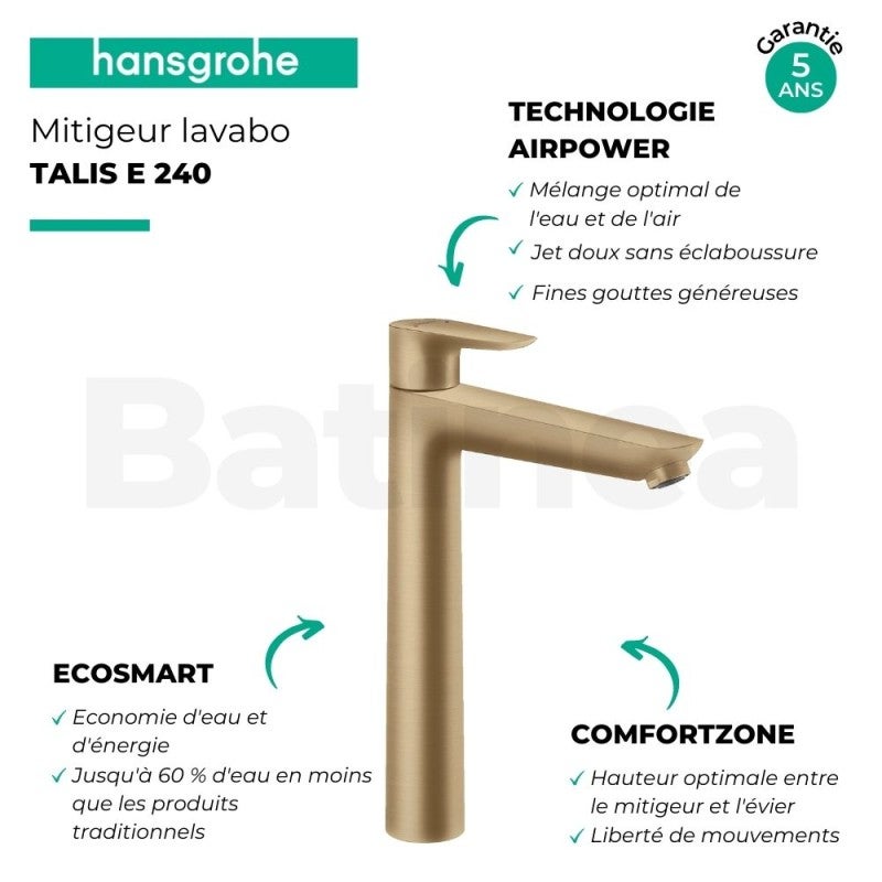 HANSGROHE Mitigeur lavabo Talis E 240, avec tirette et vidage bronze brossé - 2