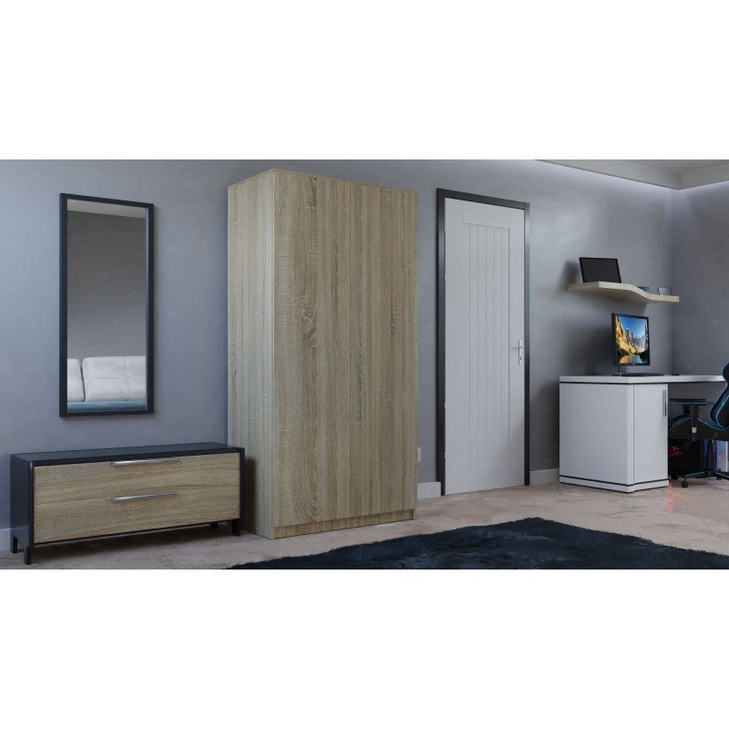 ESME - Armoire double style scandinave chambre à coucher - 90x50x180 - 2 portes - Dressing - Sonoma - 4